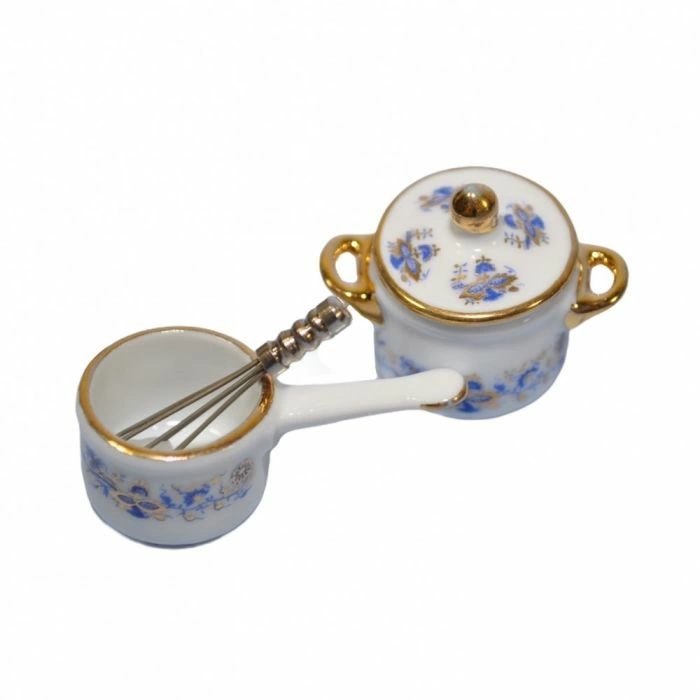Porcelain Blue and Gold Saucepan and Casserole Dish