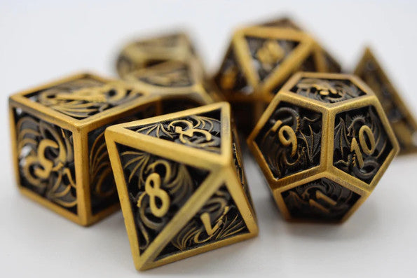 Hollow Golden Dragon RPG Metal Dice Set