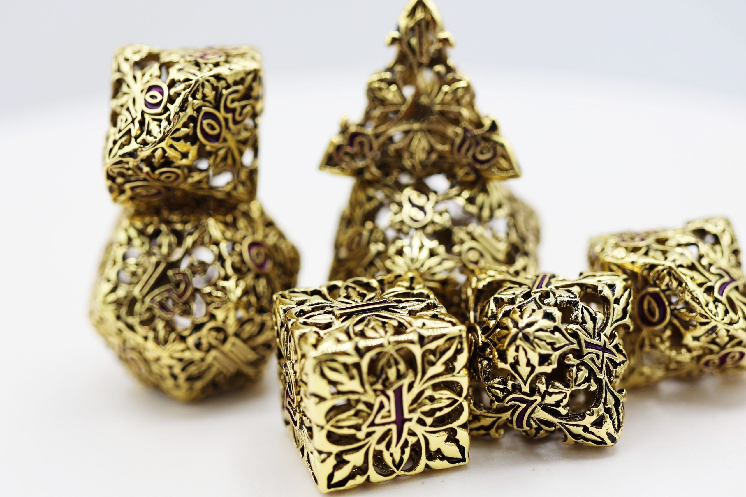 Fleur de Lis: Gilded Amethyst Hollow RPG Metal Dice Set