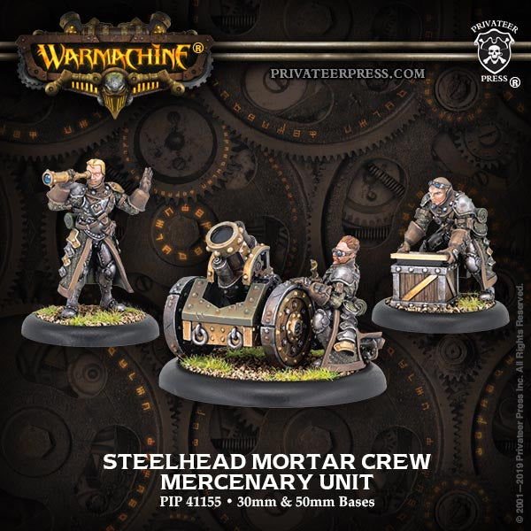 Warmachine: Mercenaries - Steelhead: Mortar Crew, Unit (3 Metal / Resi