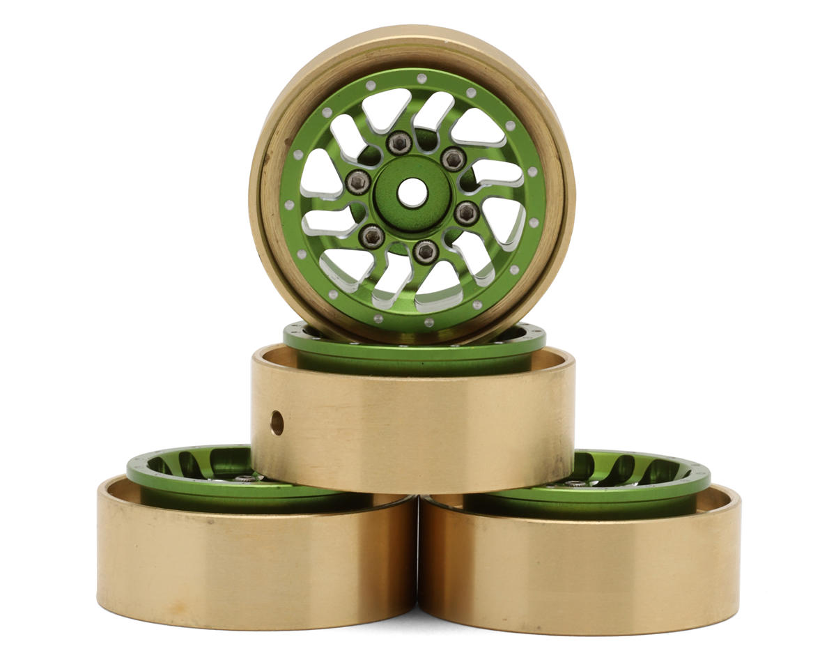 Samix Aluminum/Brass 1.0" Beadlock Wheel Set for Traxxas® TRX-4M™ w/7mm Hex (Green) (4) (35g) (Adj. Offset)