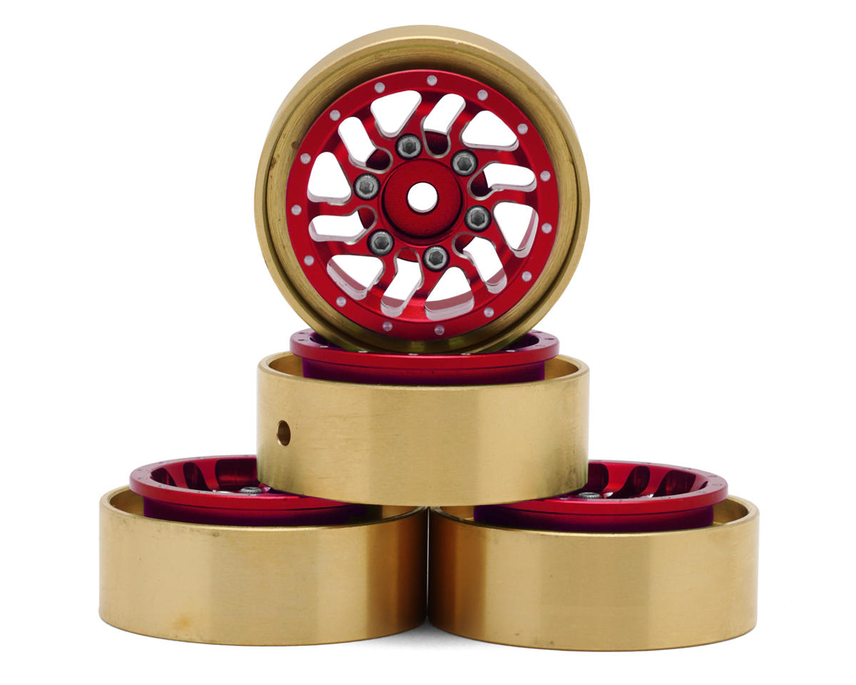 Samix Aluminum/Brass 1.0" Beadlock Wheel Set for Traxxas® TRX-4M™ w/7mm Hex (Red) (4) (35g) (Adj. Offset)