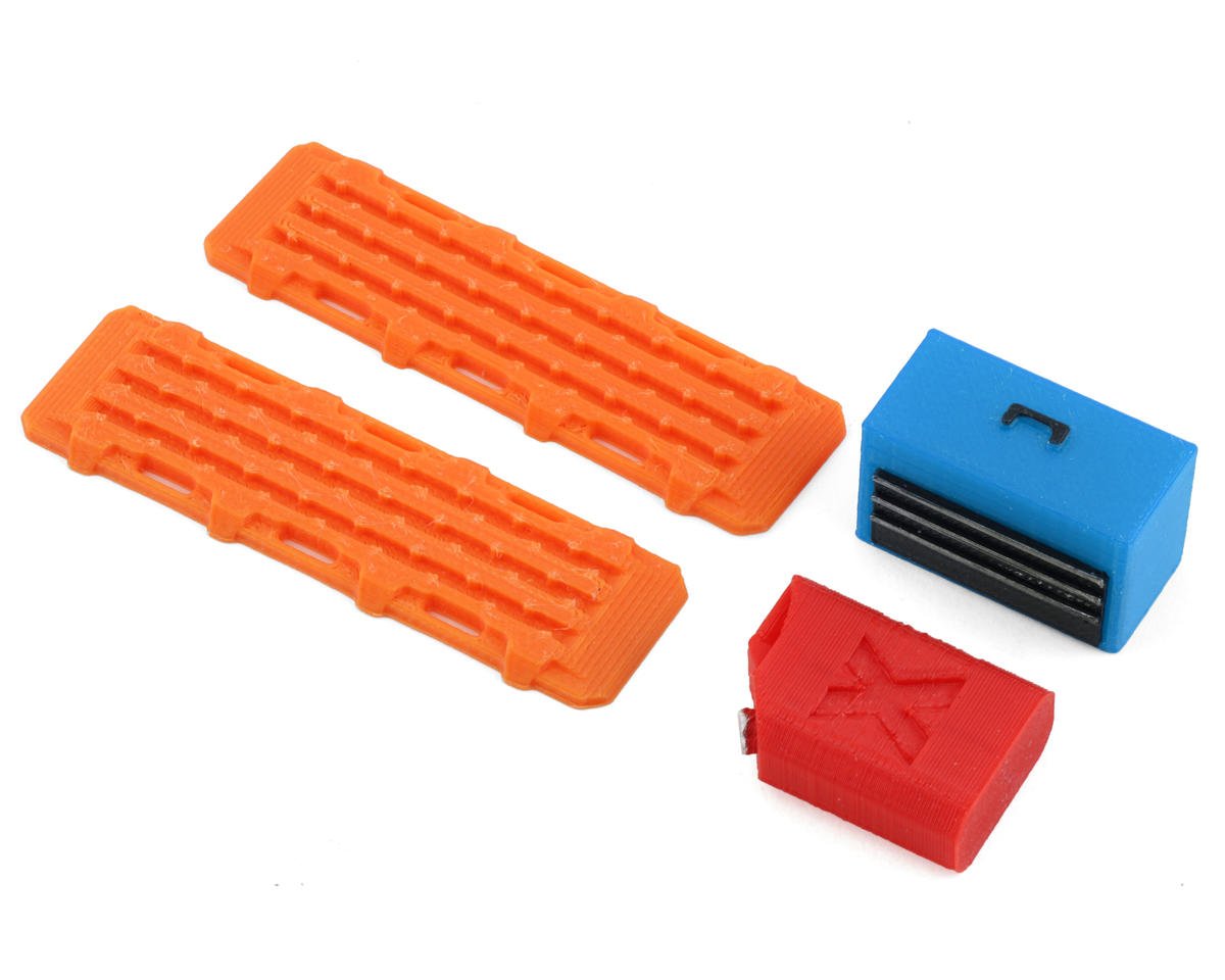 Scale By Chris 1/18 Miniature Scale Accessory Bundle w/Blue Tool Box, Jerry Can & Orange Ramps