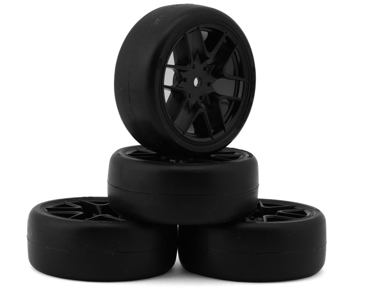 Sweep D-SPEC Pre-Mounted Touring Car Rubber Tires (36D) (4) (Black) w/12mm Hex 12-Spoke Wheel