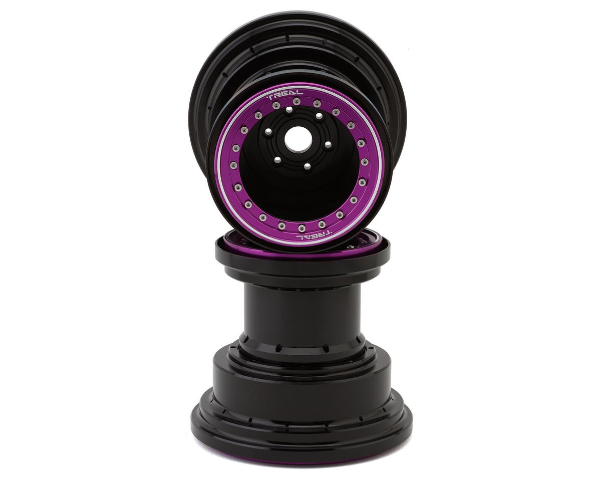 Treal Hobby Losi LMT Aluminum Monster Truck Bead-Lock Wheels (Black/Purple) (2)