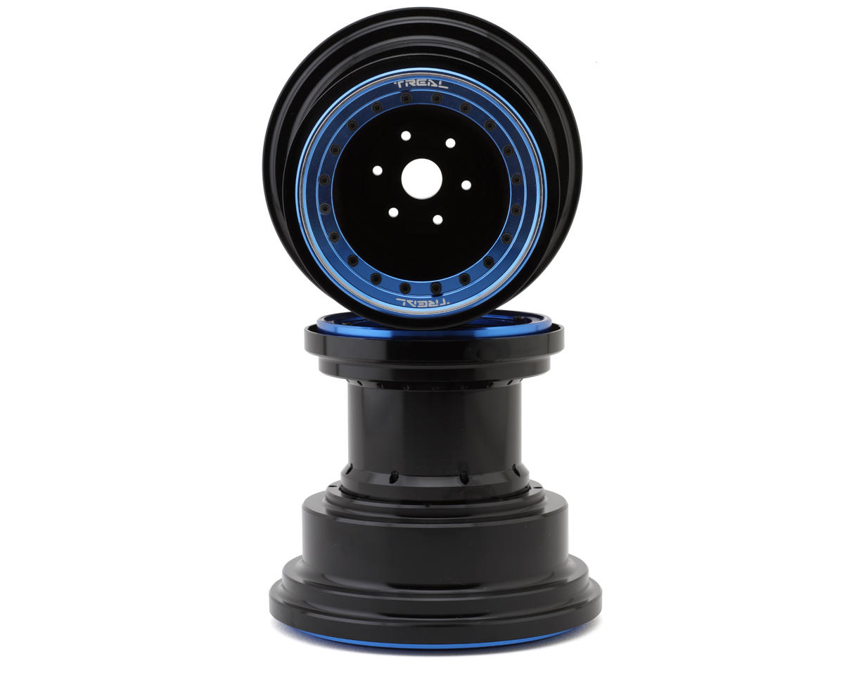 Treal Hobby Losi LMT Aluminum Monster Truck Bead-Lock Wheels (Black/Blue) (2)