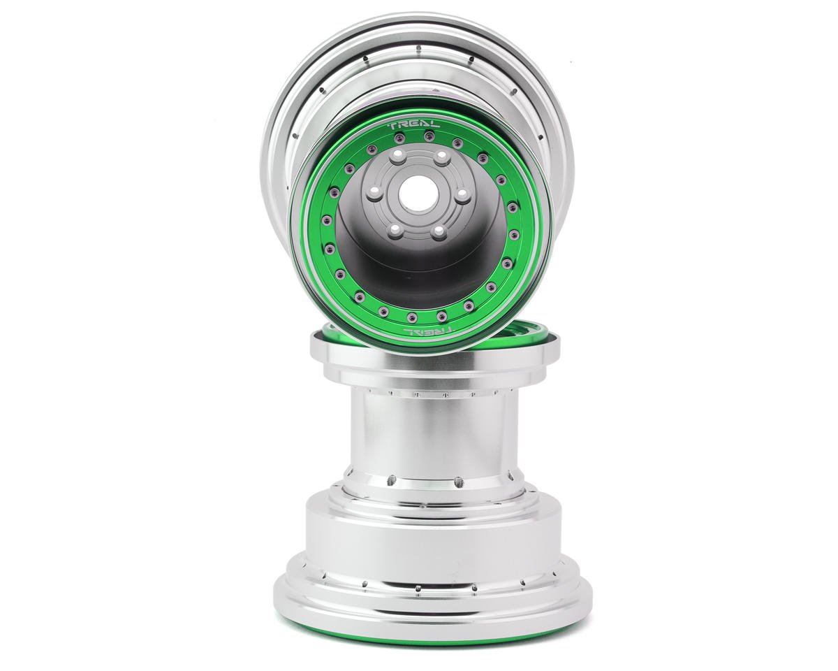 Treal Hobby Losi LMT Aluminum Monster Truck Bead-Lock Wheels (Silver/Green) (2)