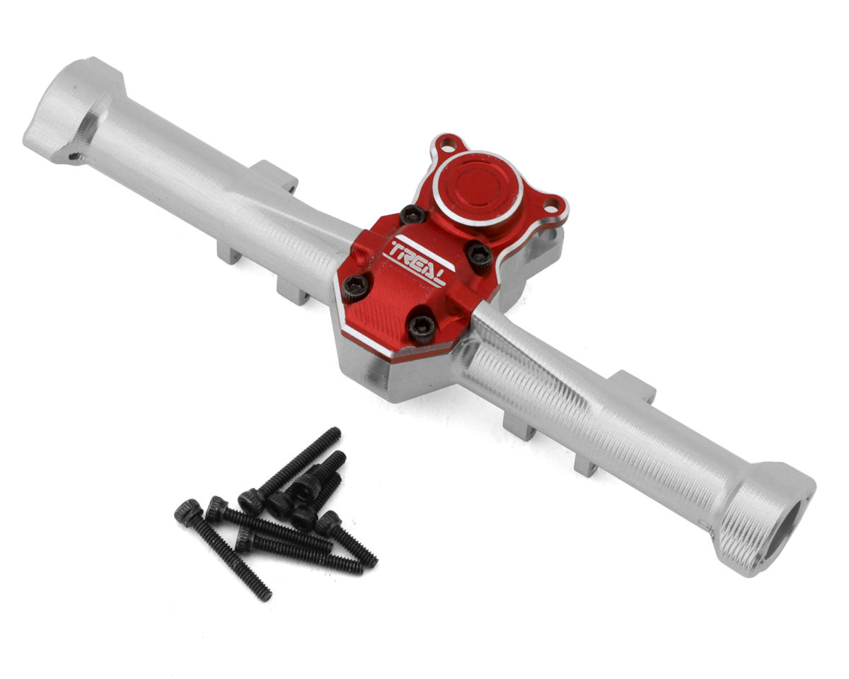 Treal Hobby Axial SCX24 Aluminum Rear Axle (Silver/Red)