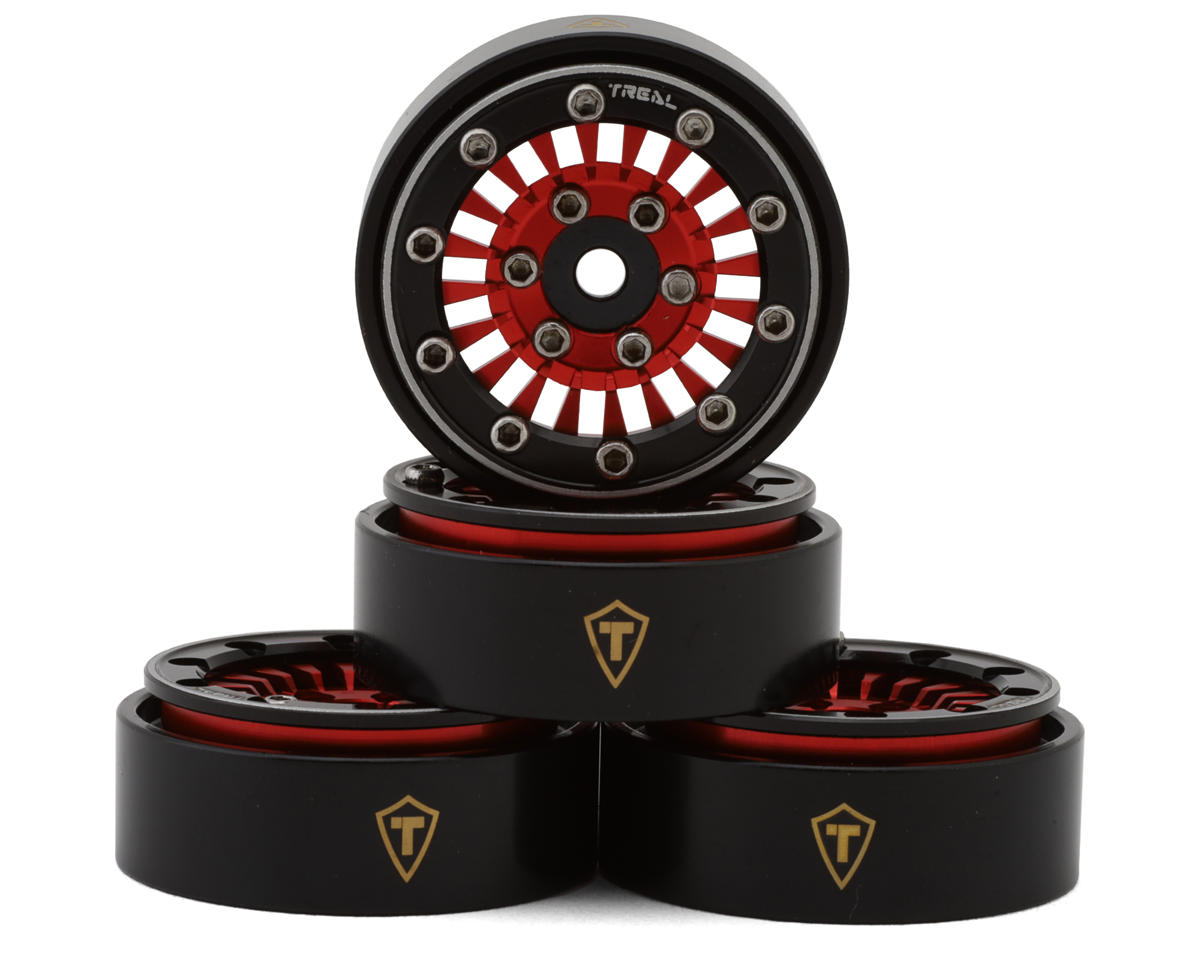 Treal Hobby Type C 1.0" Aluminum Beadlock Crawler Wheels (Red) (4) (27.3g)