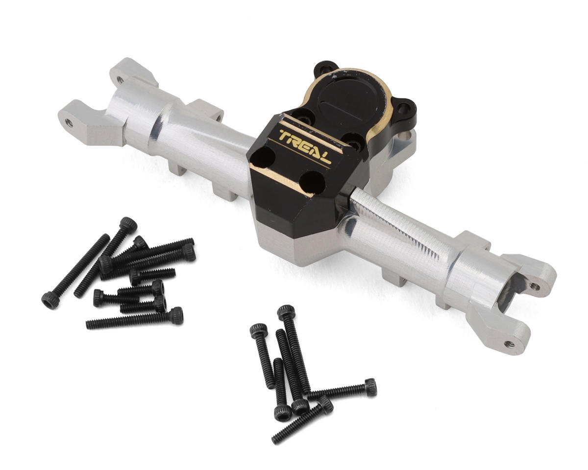 Treal Hobby Axial SCX24 Aluminum Front Axle w/Brass Differential Cover (Silver/Black)