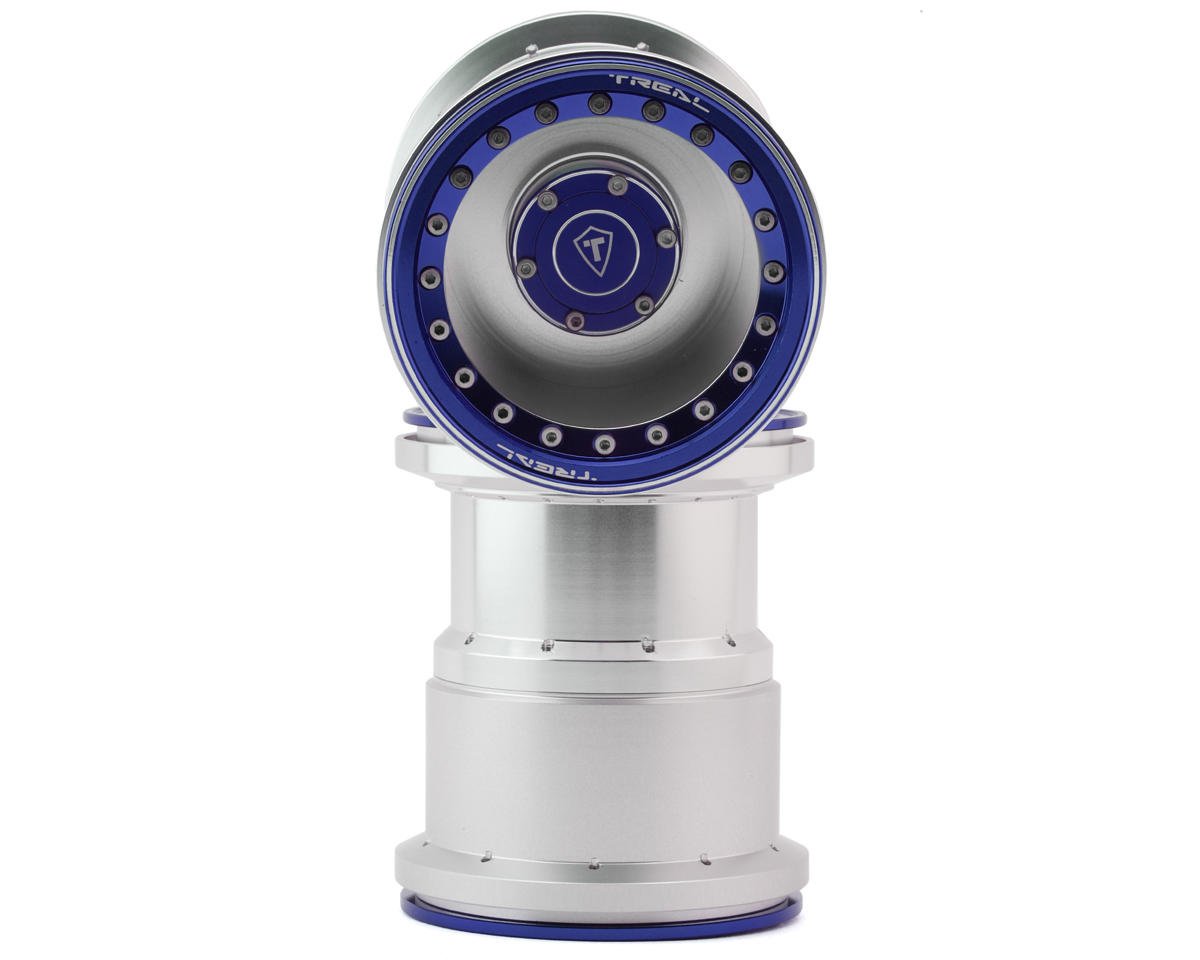 Treal Hobby 2.6" Aluminum Beadlock Monster Truck Wheels (Silver/Blue) (2) (12mm Hex)