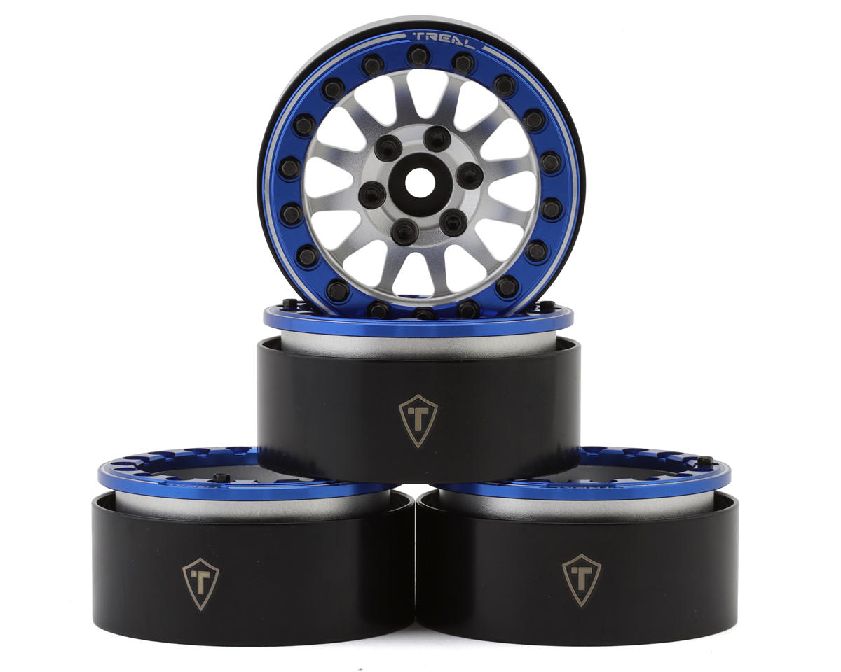 Treal Hobby Type D 1.9" 12-Spoke Beadlock Wheels (Silver/Blue) (4)