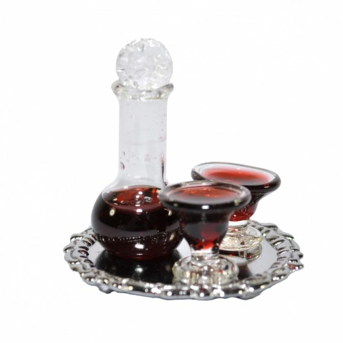 Red Wine Decanter On Silver Tray
